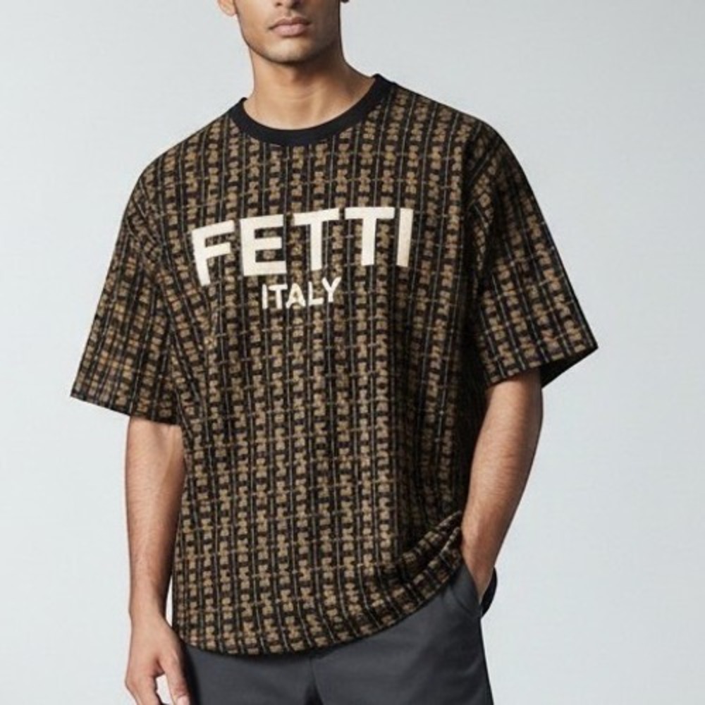 Hudson Outerwear Fetti Italy Monogram T-Shirt Mens Small Black Gold Streetwear